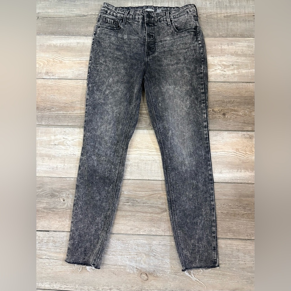 Old Navy Rockstar Super Skinny Jeans Acid Wash Button Fly Raw Hem Size 8